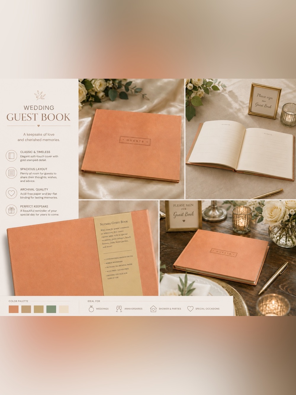 Wedding Guest Book Peach Faux Leather New Peter Pauper Press Nutmeg